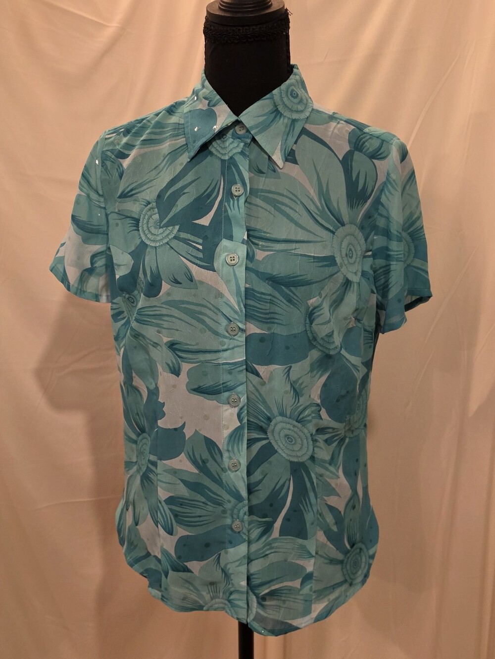 Lemon Grass Studio Sheer Floral Button Down Cottagecore Boho Top Small